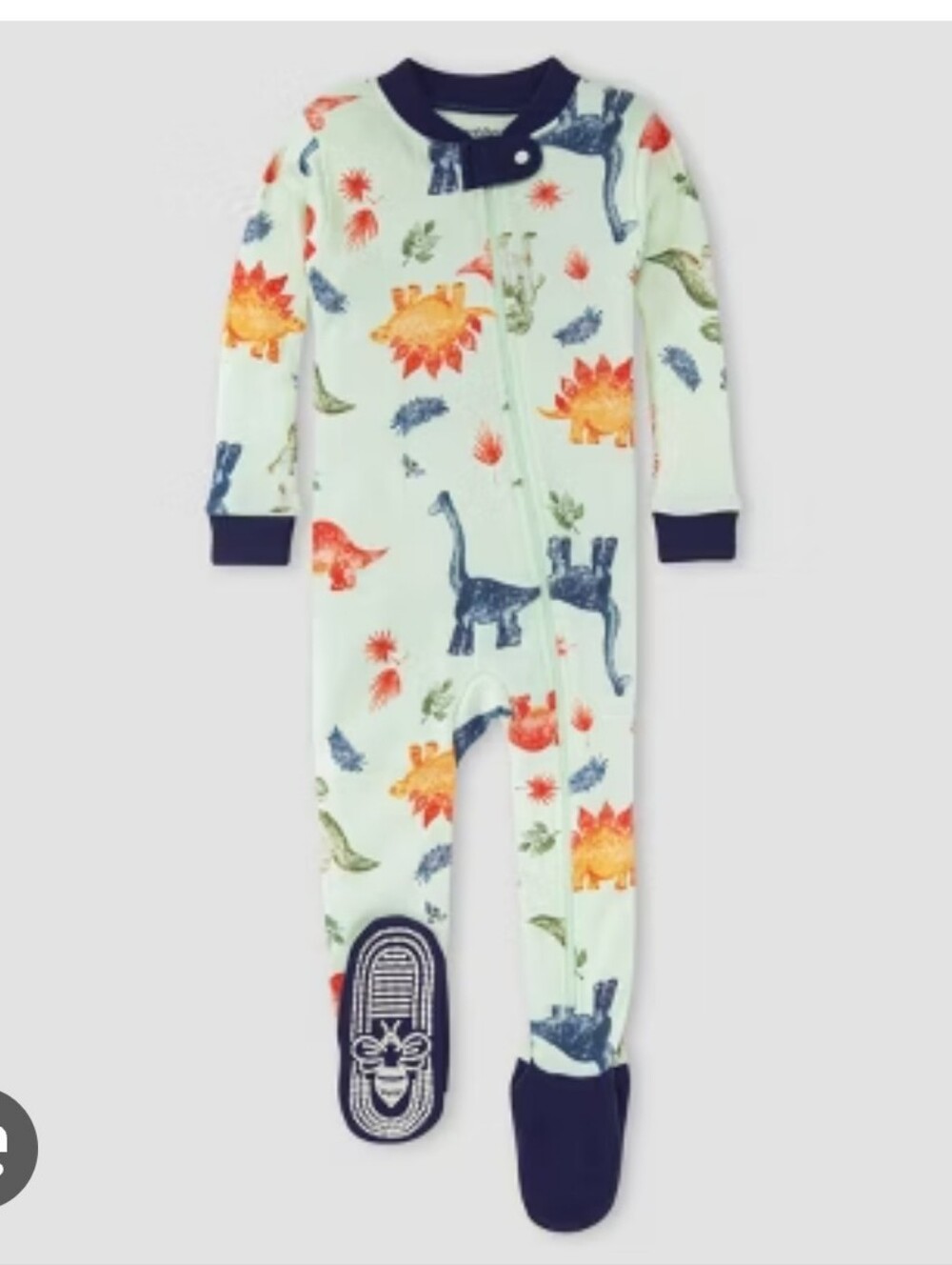 Burt's Bees Baby Dino Snug Fit Zip Up Pajamas Size 18 Months